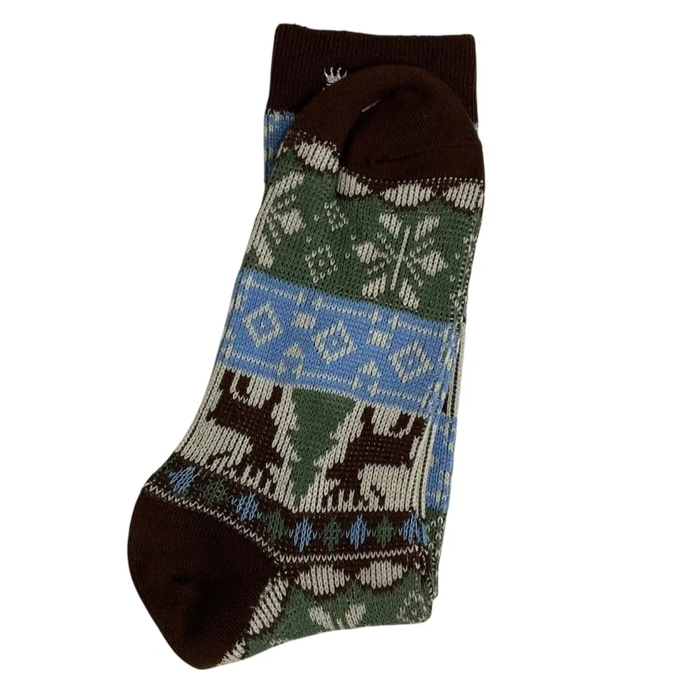 NWOT Deer Forest Cabin Crew Socks 9” Cozy Winter Lodge Nature Core